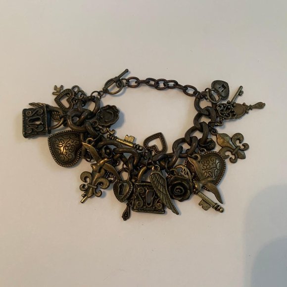 Multi Charm Bracelet Dark Gold Tone 7″ - Picture 13 of 13